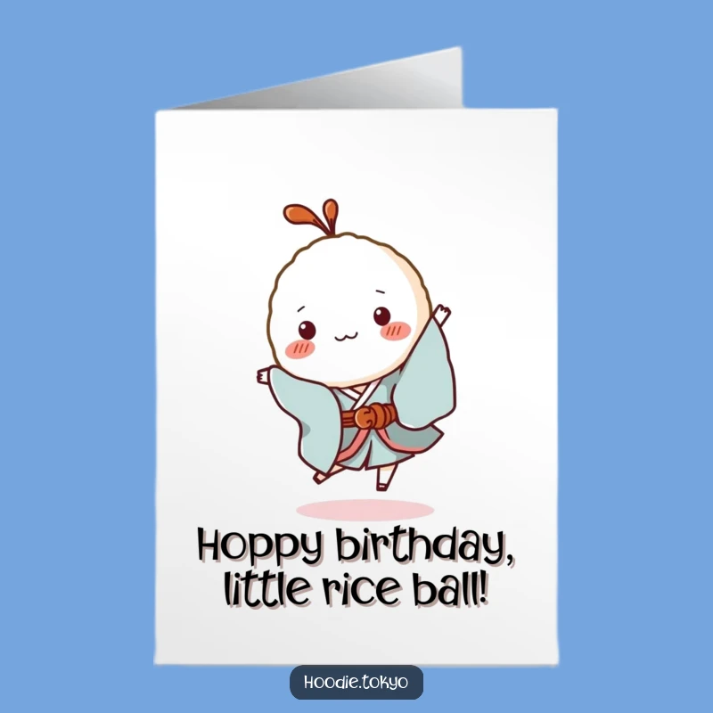 Free Printable Funny Rice Ball Birthday Card: Silly Hop Joyful Wishes DIY Gift