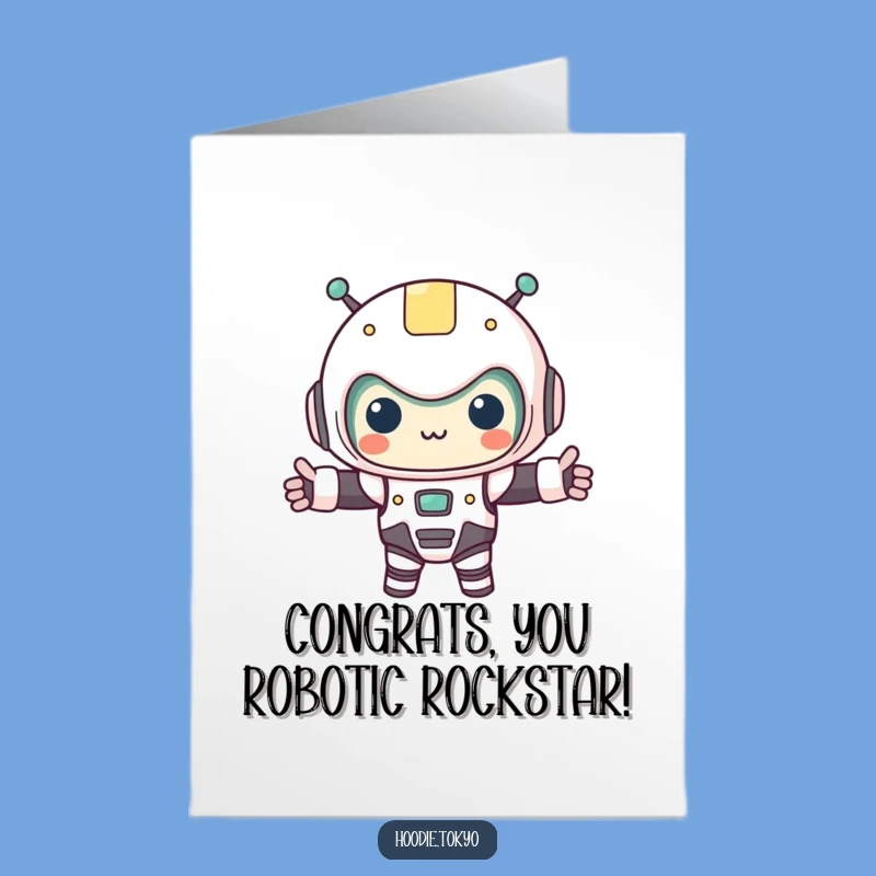 Free Printable Congrats Card: Robot Kawaii Character - Celebrate Success with Futuristic Humor!