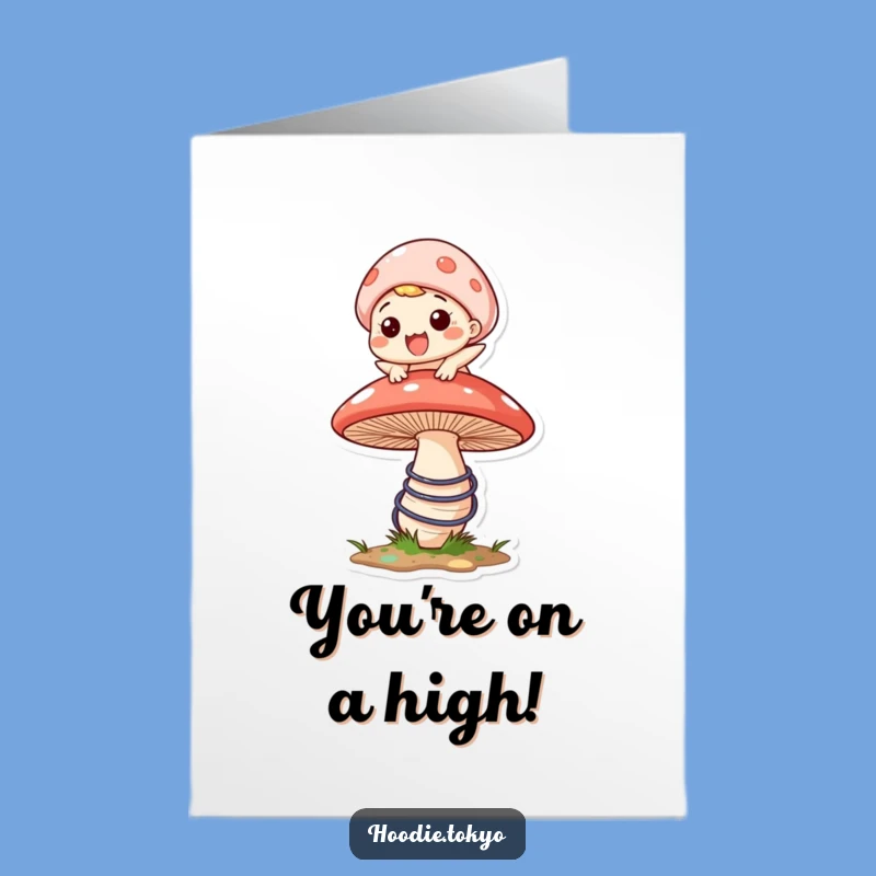 Free Printable Congrats Card: Mushroom Bounce, Cheerful Downloadable