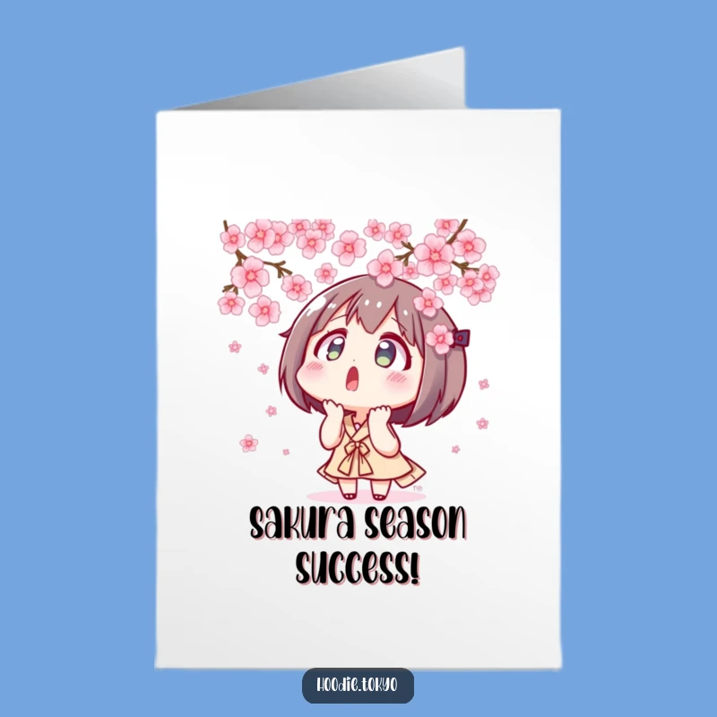 Free Printable Congrats Card: Tokyo Character & Blossoms - Funny Downloadable Gift