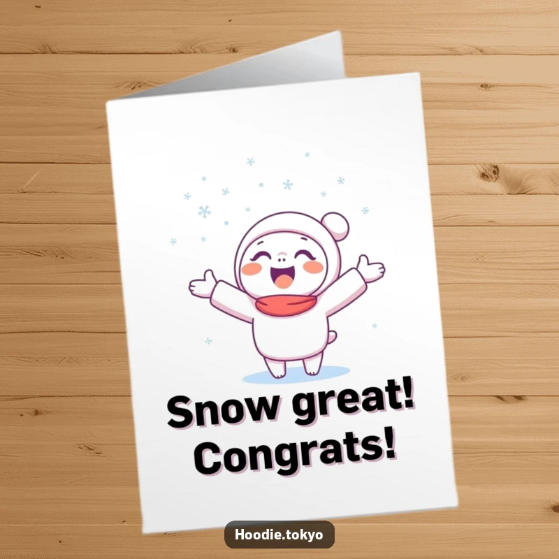 Funny Free Printable Congrats Card: A character happily catches snowflakes, celebrating a wonderful moment.