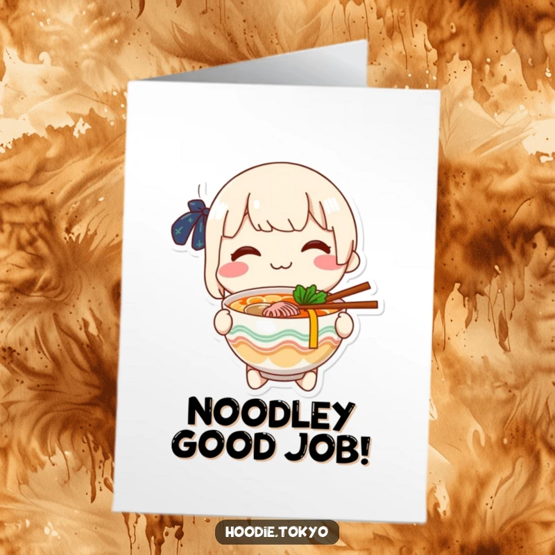 Funny Free Printable Congrats Card: A smiling character holding out a generous bowl of ramen, ready to share their celebratory meal.
