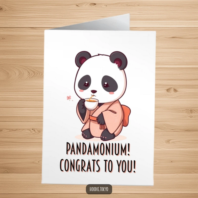Funny Free Printable Congratulations Card: Elegant Panda in Kimono Sipping Tea, Perfect for Celebrating Big Wins.