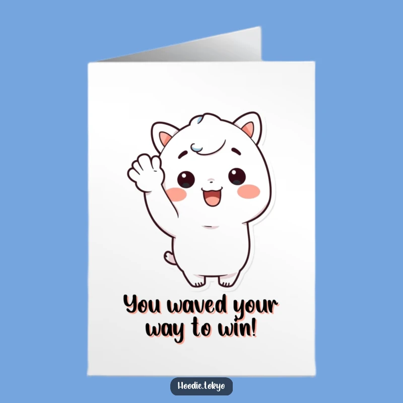 Free Printable Kawaii Character Congrats Card - Cheerful Wave Downloadable Gift