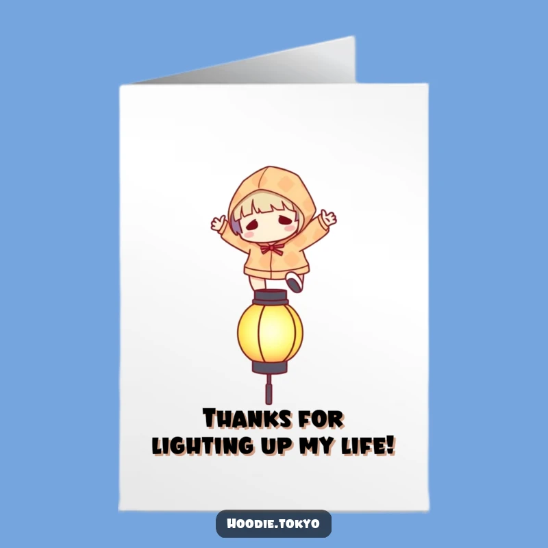 Free Printable Thank You Card: Leaping Hoodie Character, Lantern, Gratitude Gift