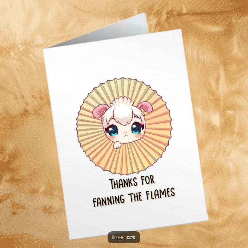 Funny Free Printable Thank You Card: A curious character innocently peeking through a large fan, a sweet gesture of thanks.
