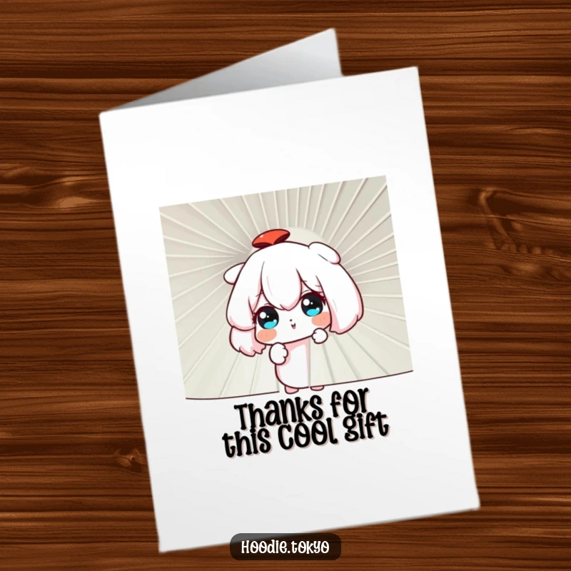 Funny Free Printable Thank You Card: Curious character looking through a big fan, conveying a sense of thoughtful appreciation.