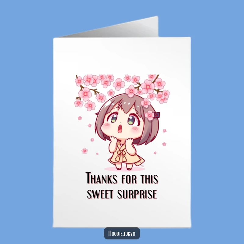 Free Printable Thank You Card: Tokyo Character & Blossoms - Funny Appreciation Gift