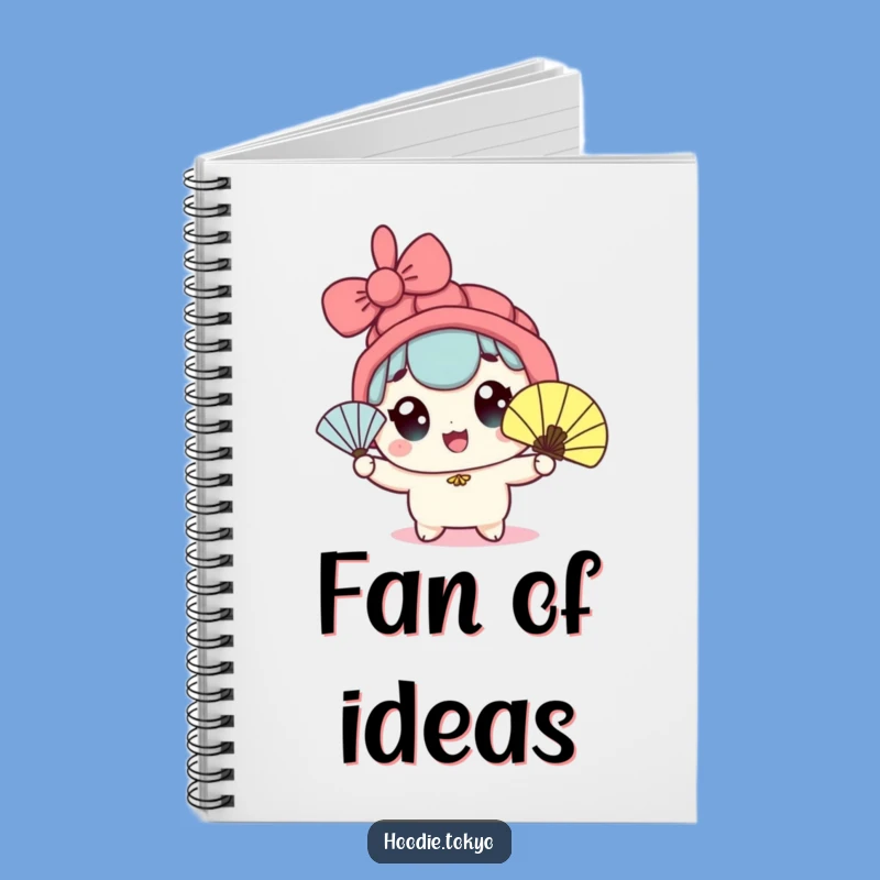 Funny Kawaii Fan Waving Notebook - Wide-Eyed Character Cool Notes Journal