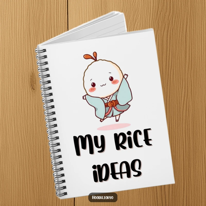 Funny Rice Ball Kimono Notebook: A lined notebook featuring a tiny rice ball character in a kimono hopping playfully, ideal for notes and sketches.