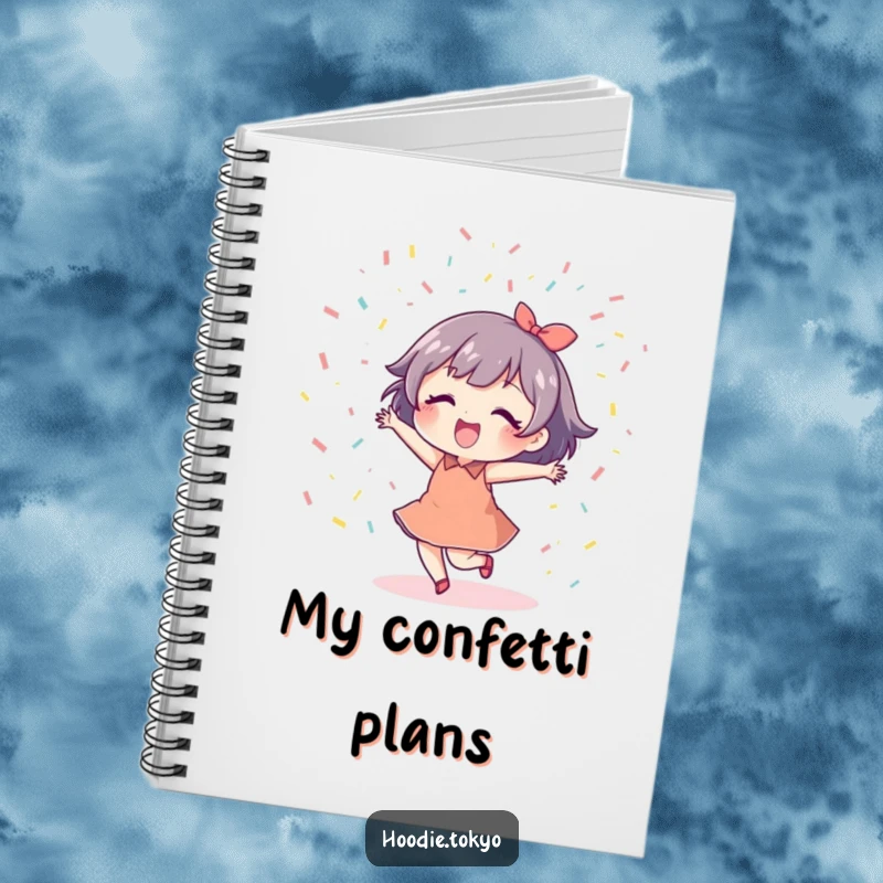 Funny Dancing Confetti Notebook with a cute character dancing under confetti, ready for all your creative notes.