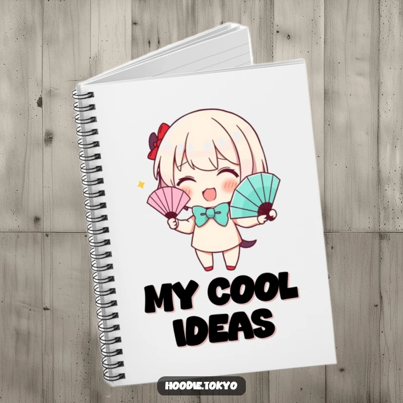 Funny Notebook: Character with a cute bow tie waves a fan, ideal for jotting down stylish thoughts and plans.