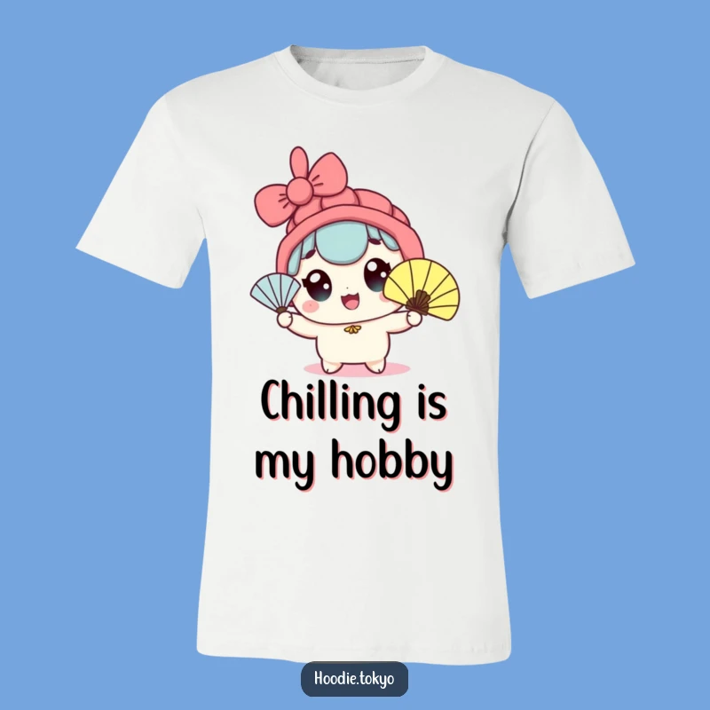 Funny Kawaii Fan Waving T-Shirt - Wide-Eyed Character Cool Graphic Tee