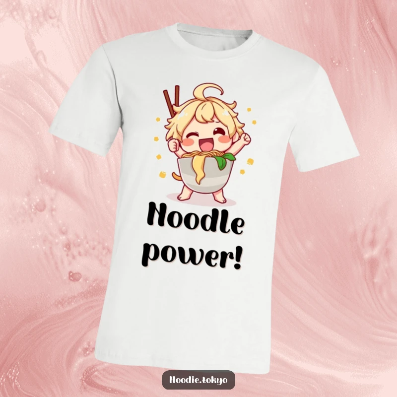 Funny ramen kawaii t-shirt showing a happy character in a cool pose with ramen, perfect funny gift.