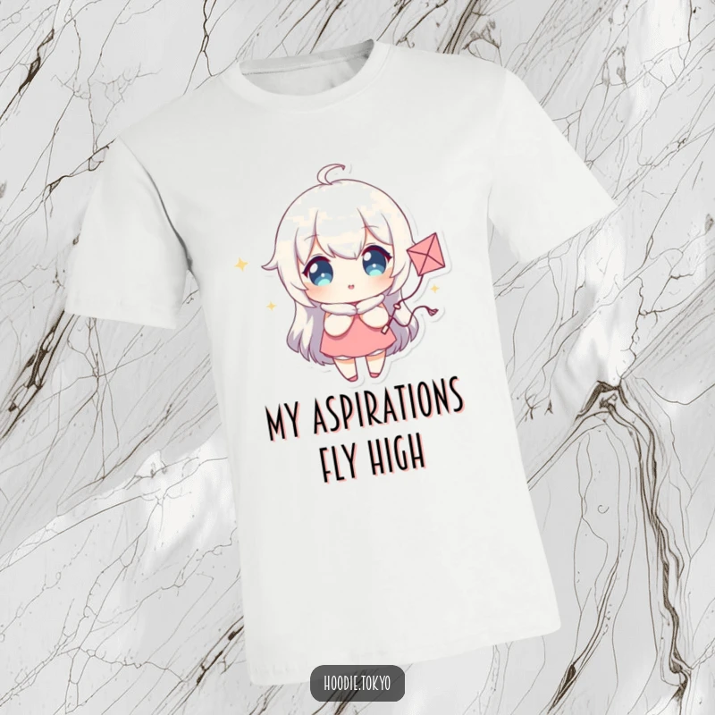 Funny T-Shirt Showcasing a Character with Sparkling Eyes Holding a Tiny Whimsical Kite, Capturing Playfulness and Imagination