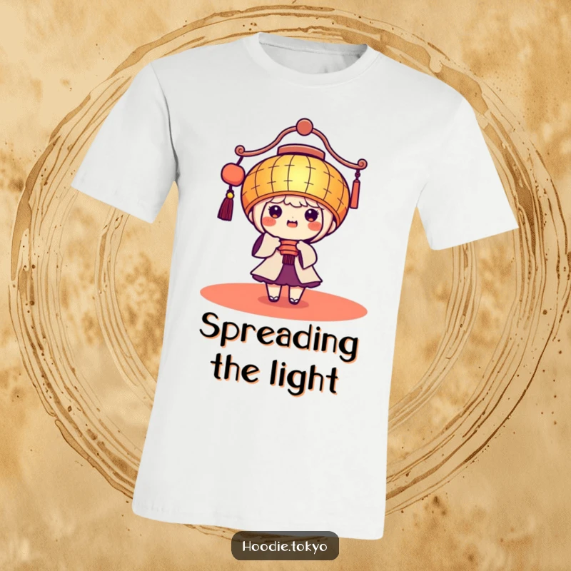 Funny Kawaii T-Shirt: Cute character wearing a giant festive lantern, beaming brightly with joy.