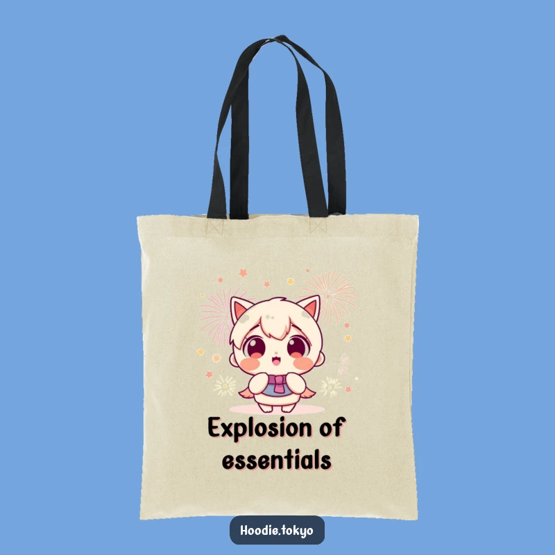 Funny Tote Bag: Kawaii Character's Fireworks Excitement, Carry Your Joy